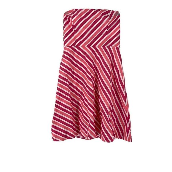 Pink Strapless Party Dress Striped A Line Ann Taylor Size 10 Preppy Knee Length - Picture 1 of 6